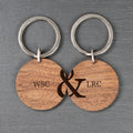 Personalised Couples Set of Two Wooden Keyrings