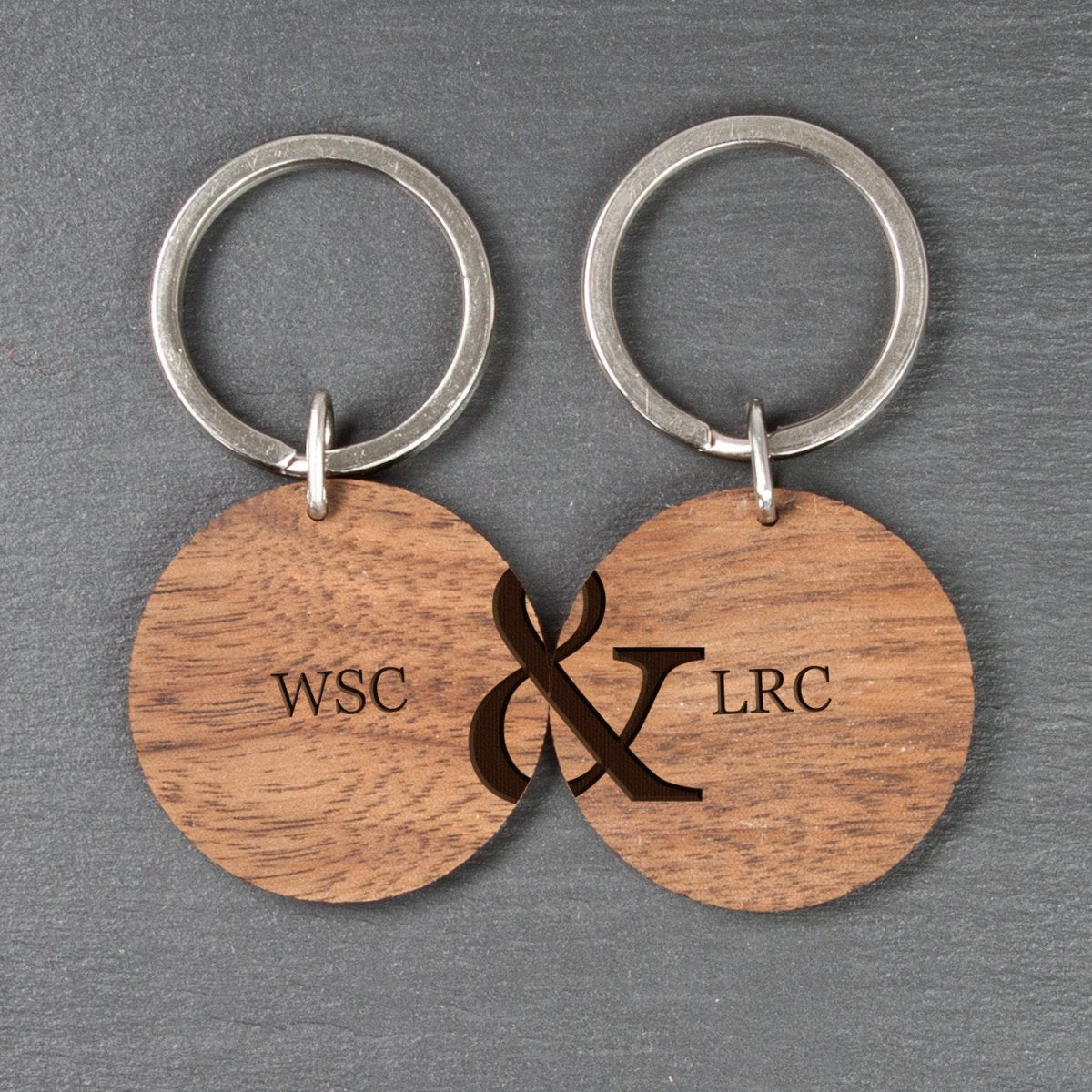 Personalised Couples Set of Two Wooden Keyrings