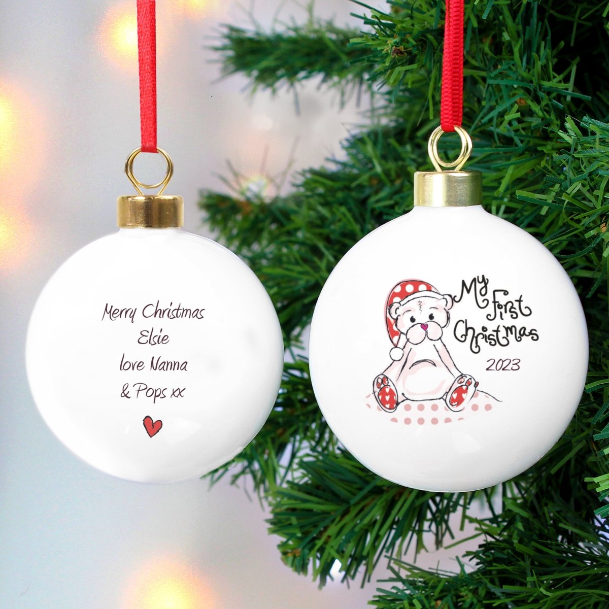 Personalised Cute Teddy My 1st Xmas Bauble