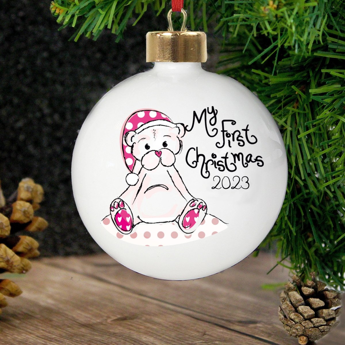 Personalised Cute Teddy My 1st Xmas Bauble