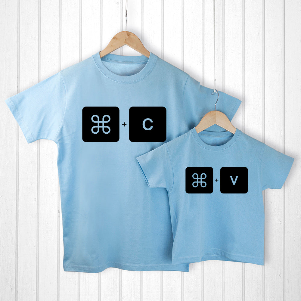 Personalised Personalised Daddy and Me Command+V Blue T-Shirts