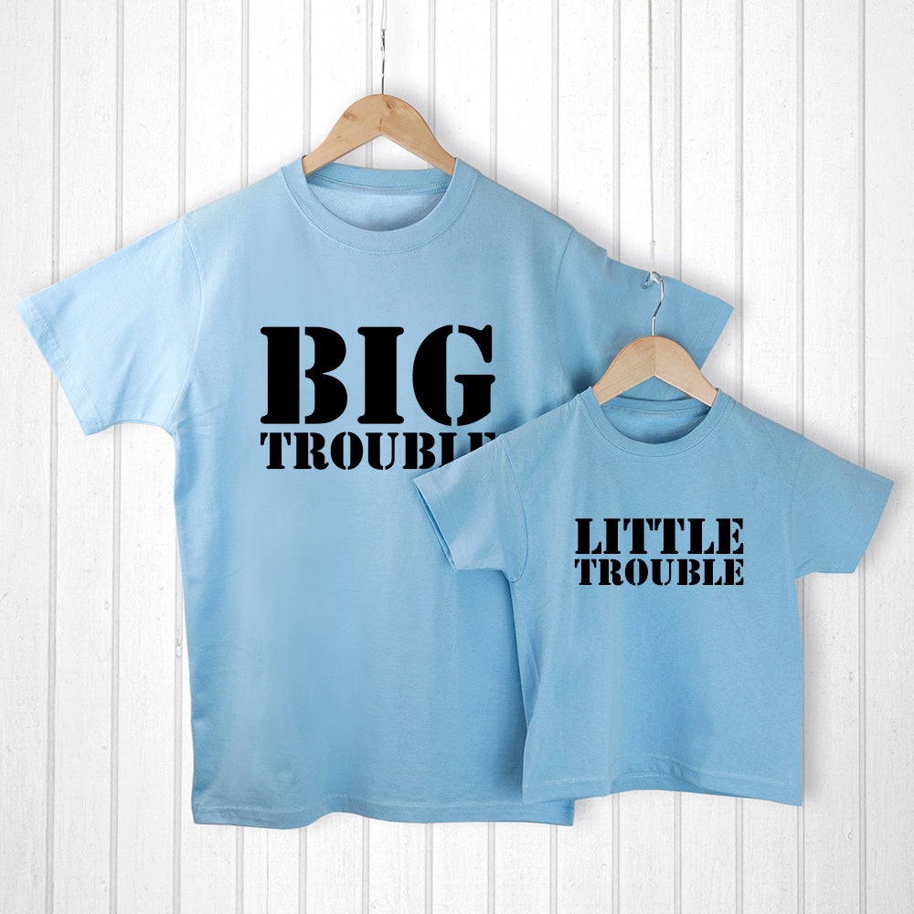 Personalised Personalised Daddy and Me Here Comes Trouble Blue T-Shirts