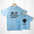 Personalised Personalised Daddy and Me Little Monster Blue T-Shirts