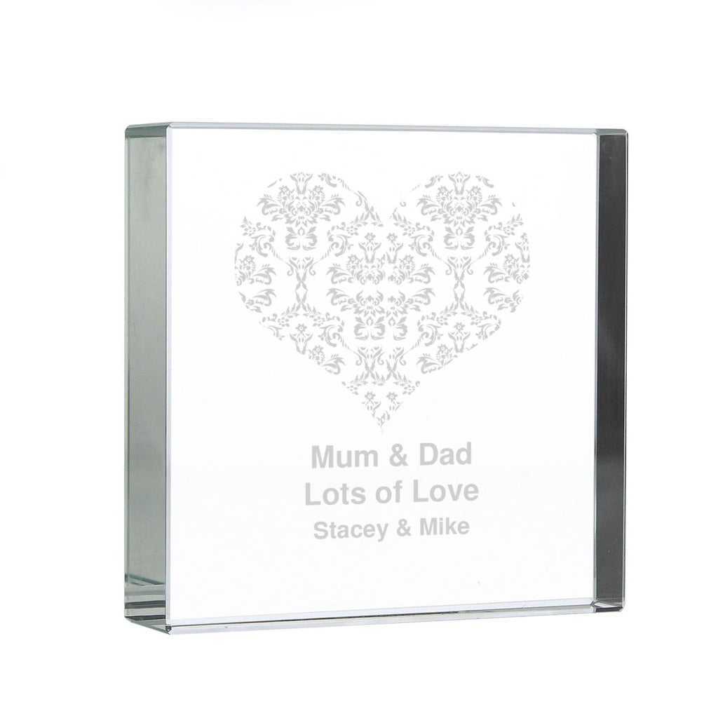 Personalised Damask White Heart Large Crystal Token