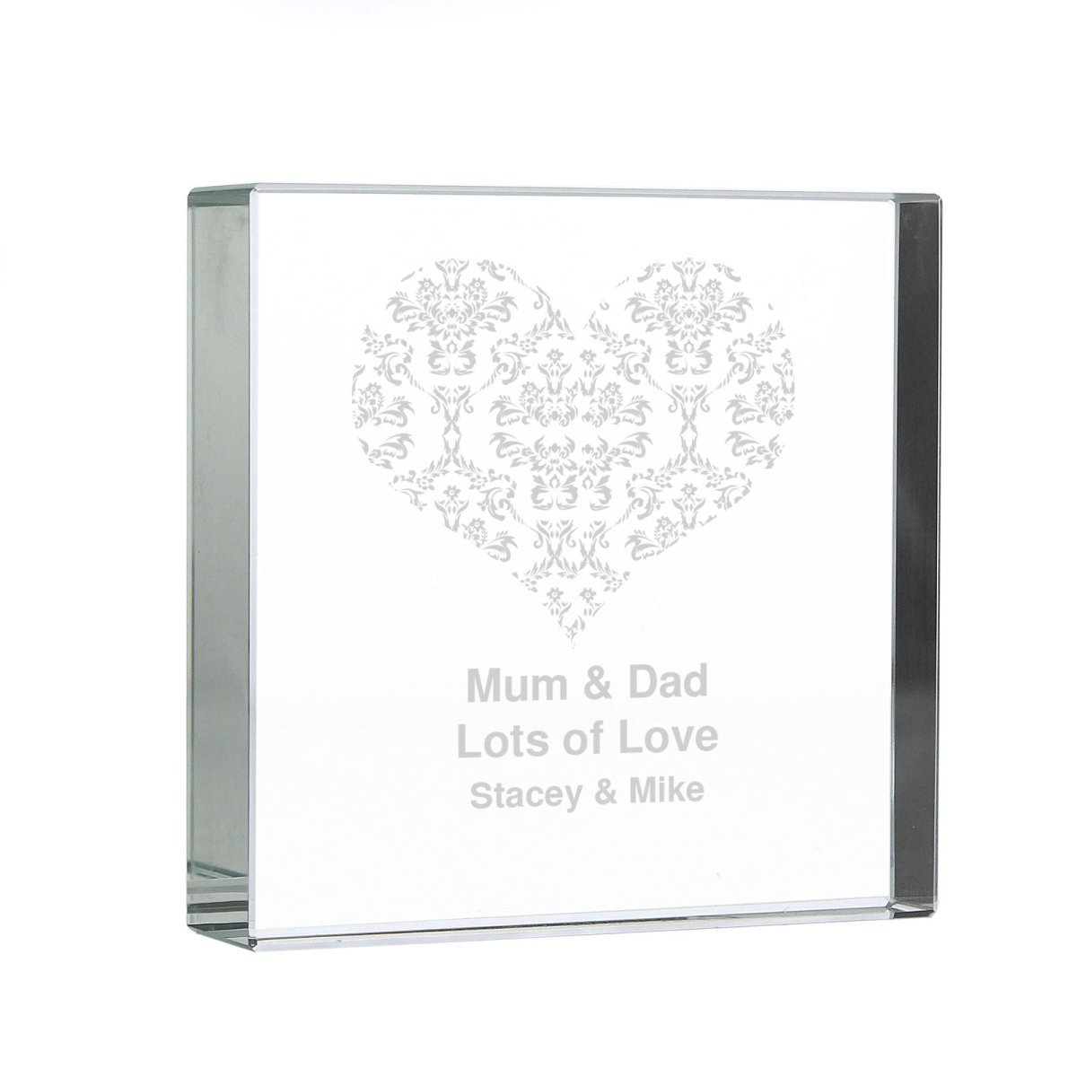 Personalised Damask White Heart Large Crystal Token