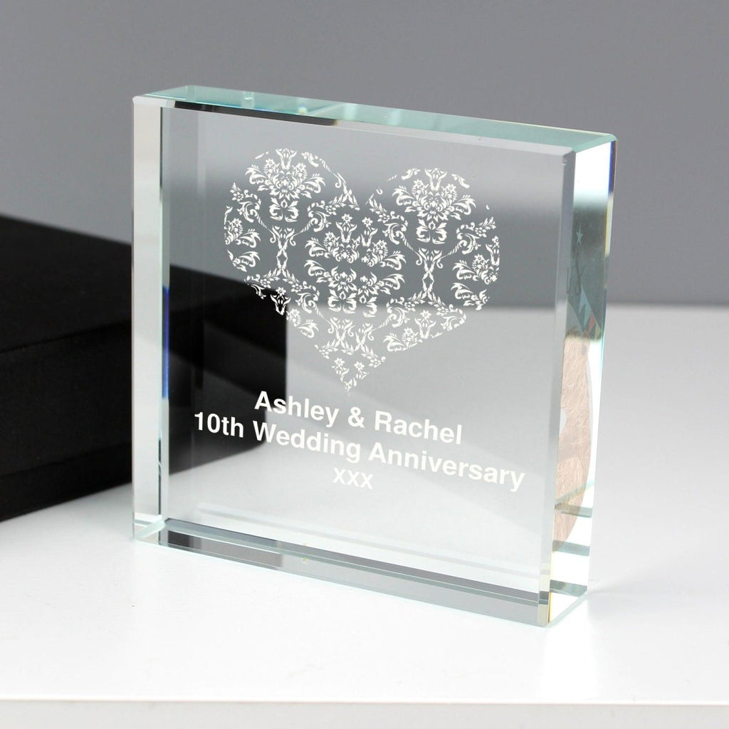 Personalised Damask White Heart Large Crystal Token