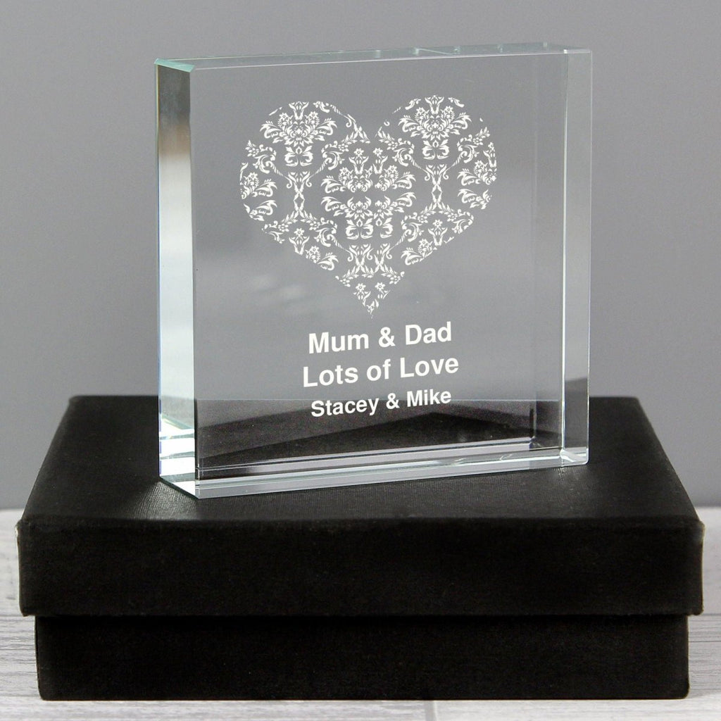 Personalised Damask White Heart Large Crystal Token