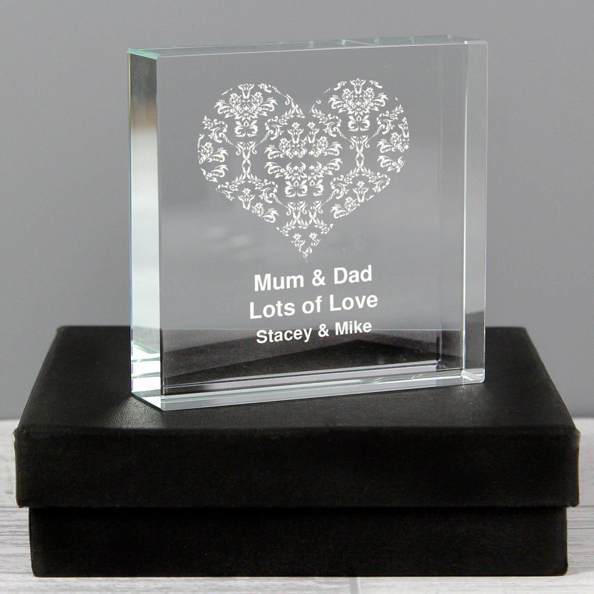Personalised Damask White Heart Large Crystal Token