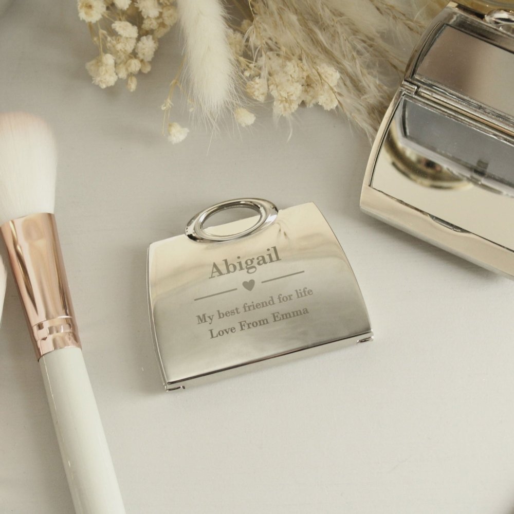 Personalised Decorative Heart Handbag Compact Mirror