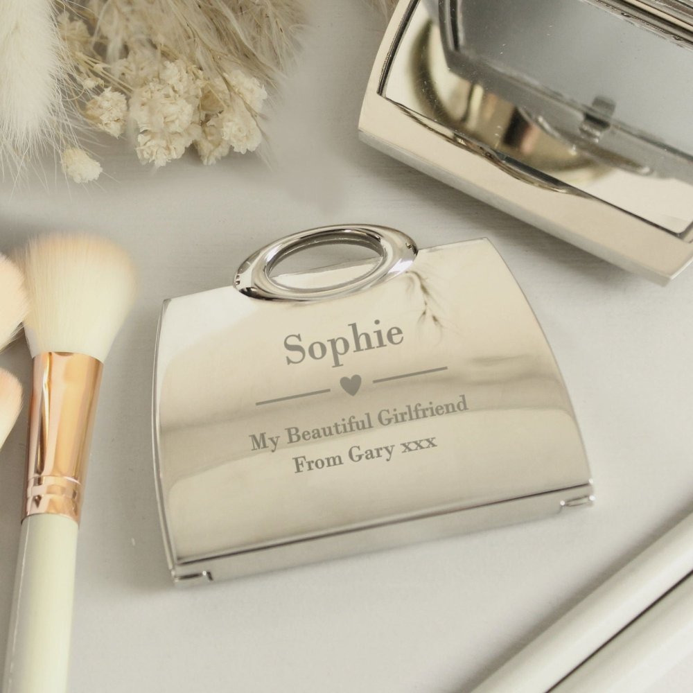 Personalised Decorative Heart Handbag Compact Mirror