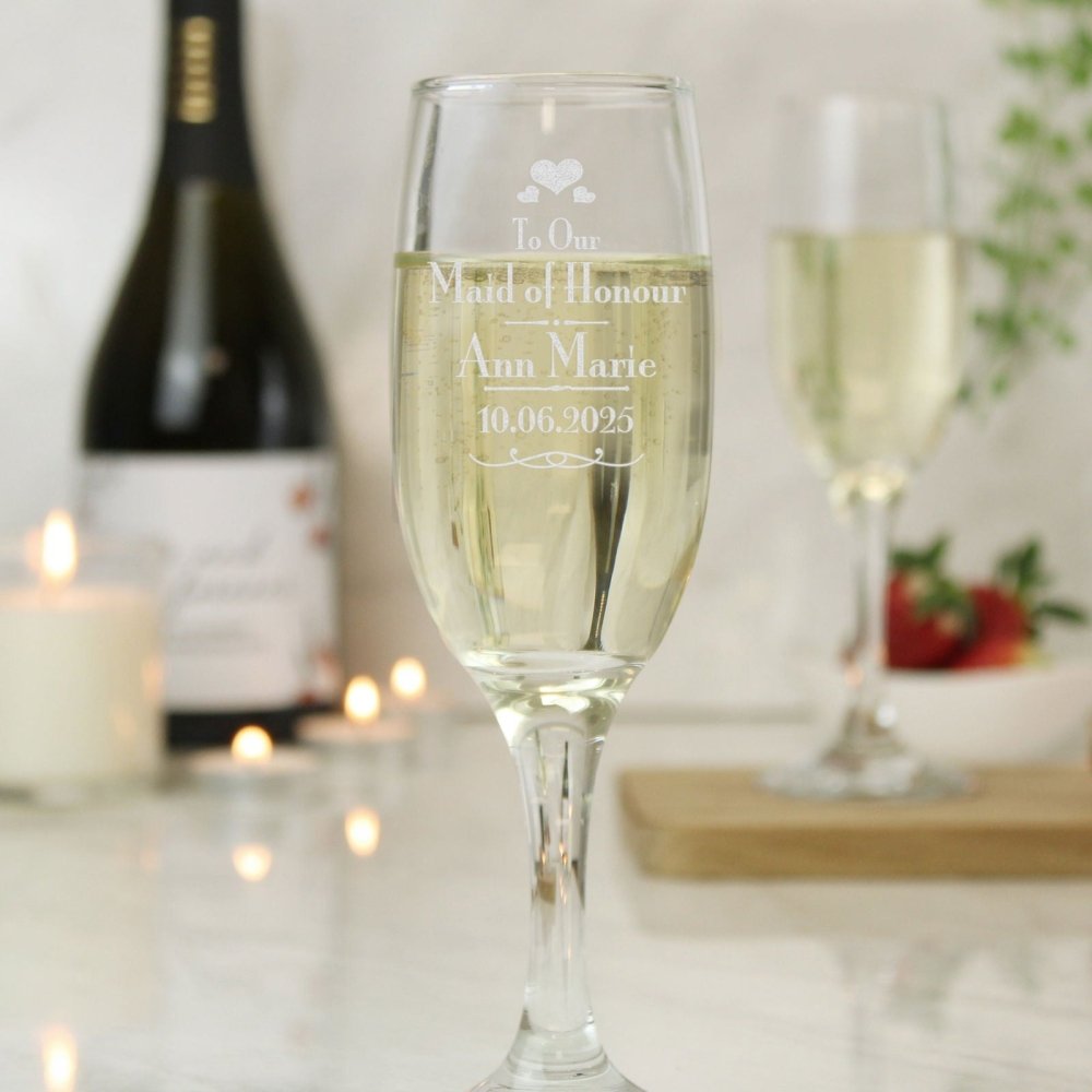 Personalised Decorative Wedding Maid Of Honour Glass Flute