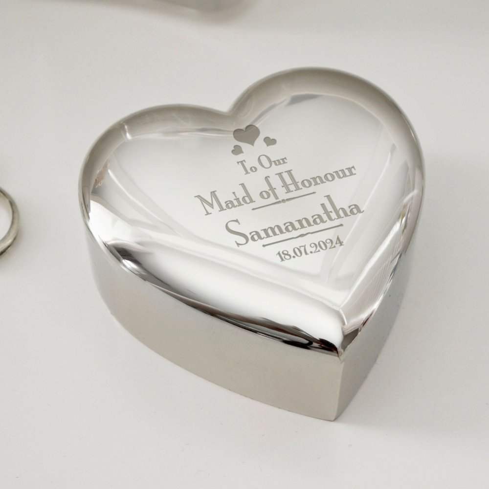 Personalised Decorative Wedding Maid Of Honour Heart Trinket Box