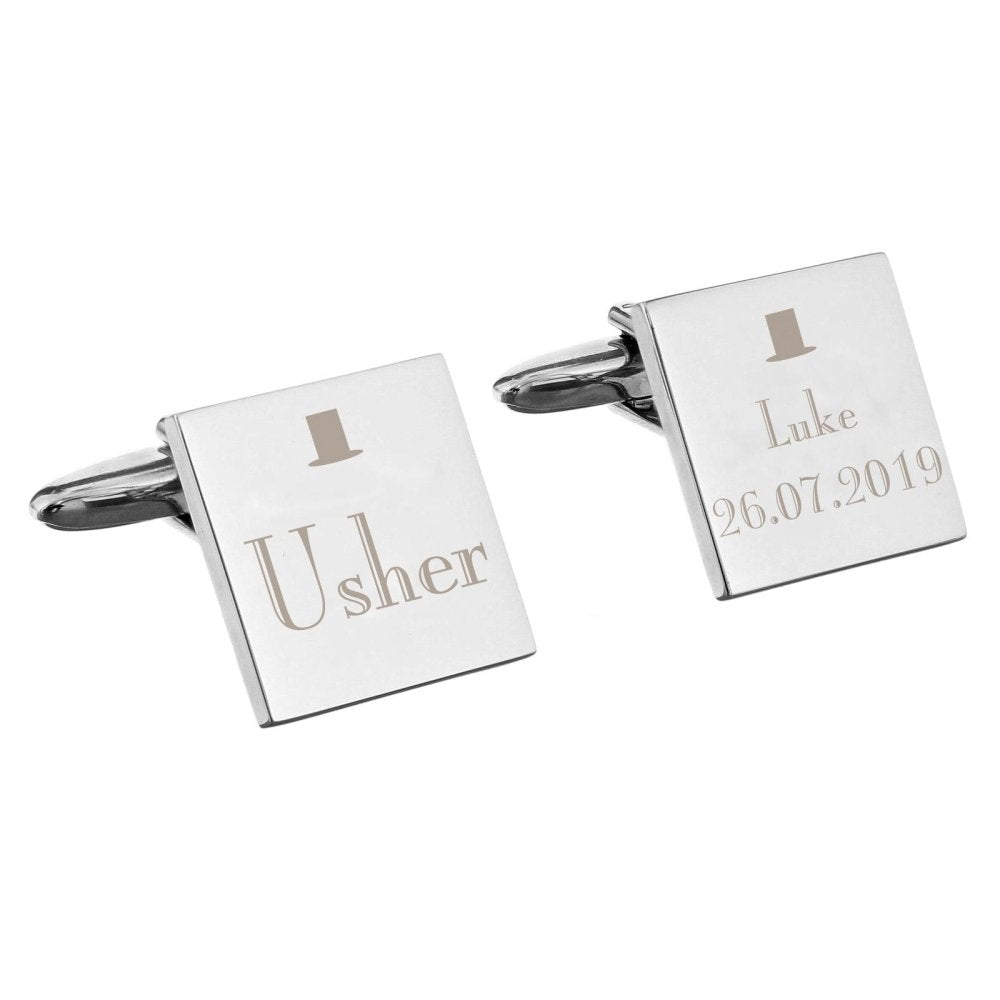 Personalised Decorative Wedding Usher Square Cufflinks