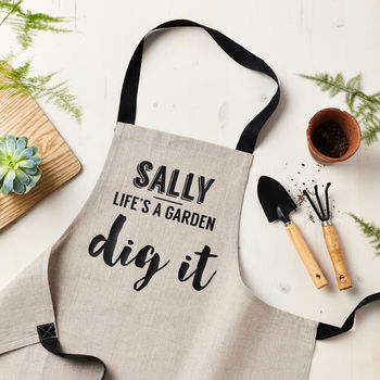 Personalised Personalised Dig It Linen Gardening Apron