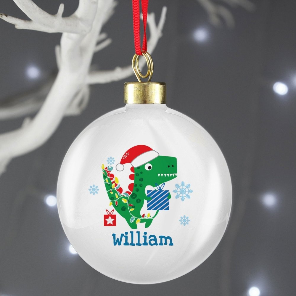 Personalised Dinosaur 'Have A Roarsome Christmas' Bauble