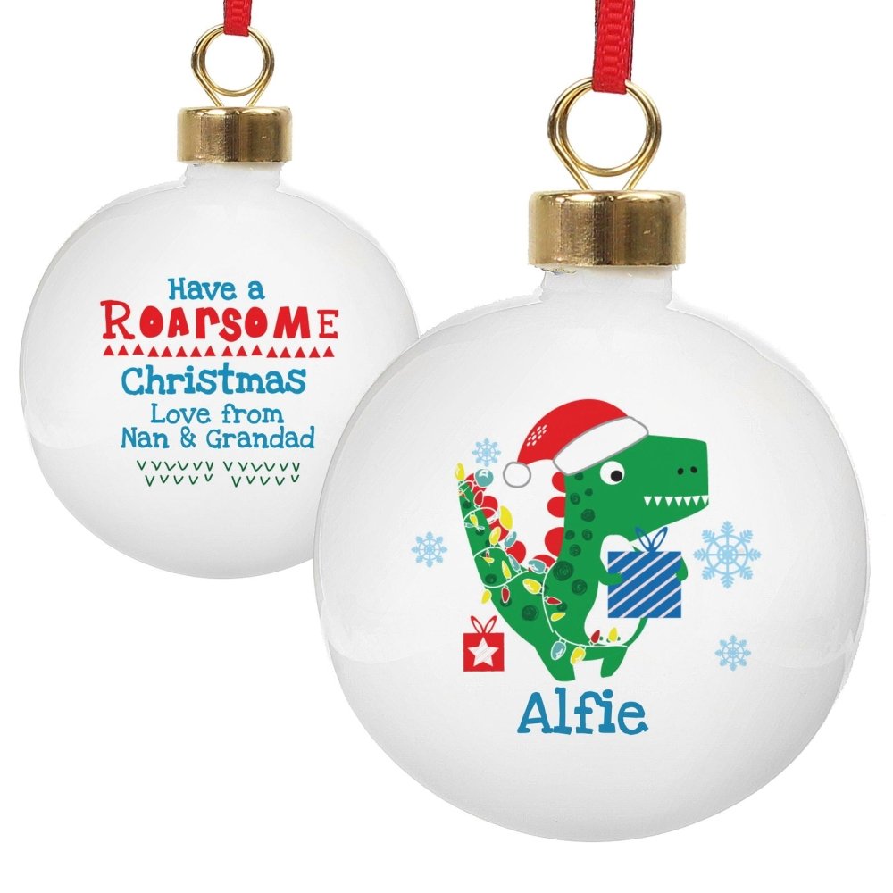 Personalised Dinosaur 'Have A Roarsome Christmas' Bauble