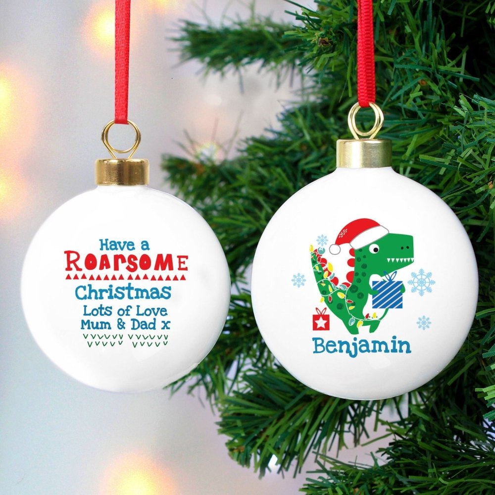 Personalised Dinosaur 'Have A Roarsome Christmas' Bauble
