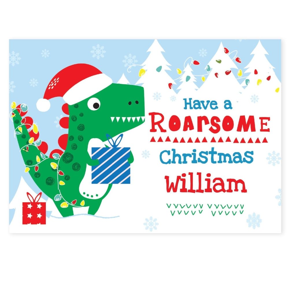 Personalised Dinosaur 'Have A Roarsome Christmas' Card