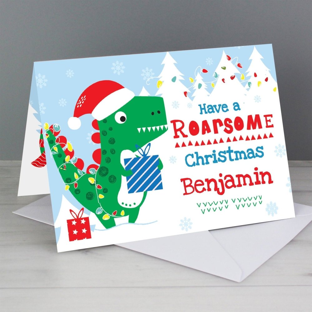 Personalised Dinosaur 'Have A Roarsome Christmas' Card