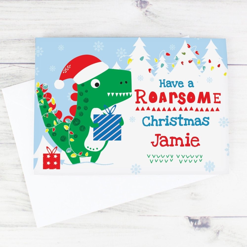 Personalised Dinosaur 'Have A Roarsome Christmas' Card