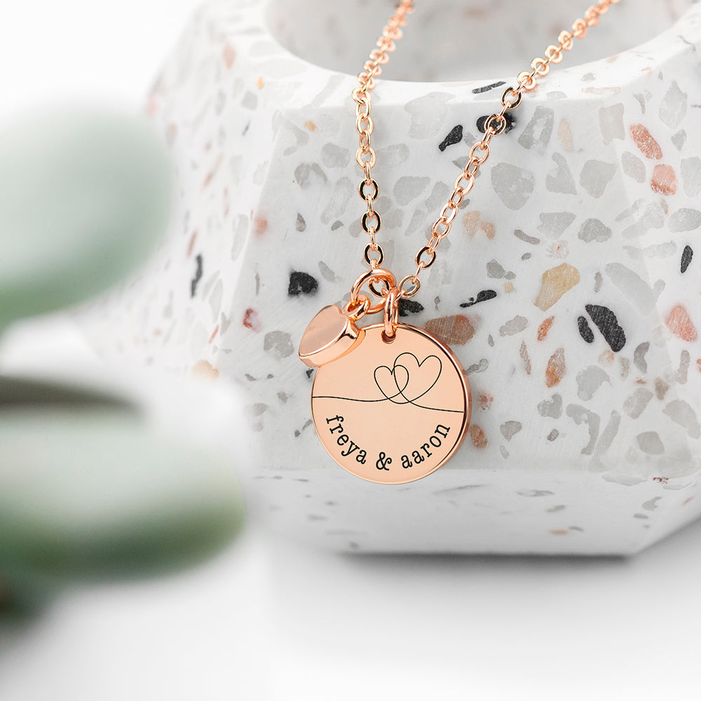 Personalised Personalised Dual Hearts Polished Heart & Disc Necklace
