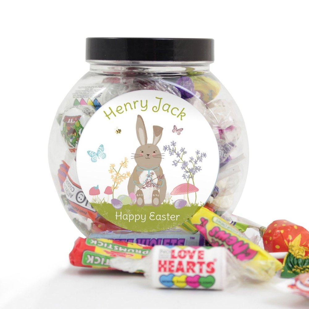 Personalised Easter Meadow Bunny Sweets Jar
