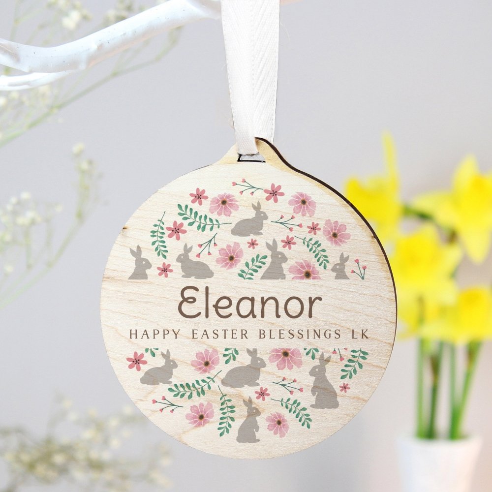 Personalised Easter Round Wooden Decoration