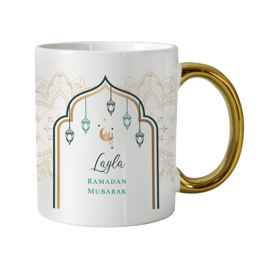Personalised Eid And Ramadan Gold HandLED Mug