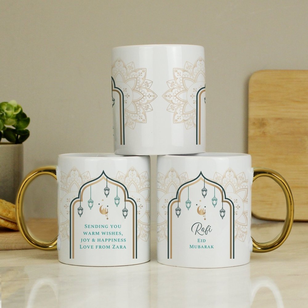 Personalised Eid And Ramadan Gold HandLED Mug