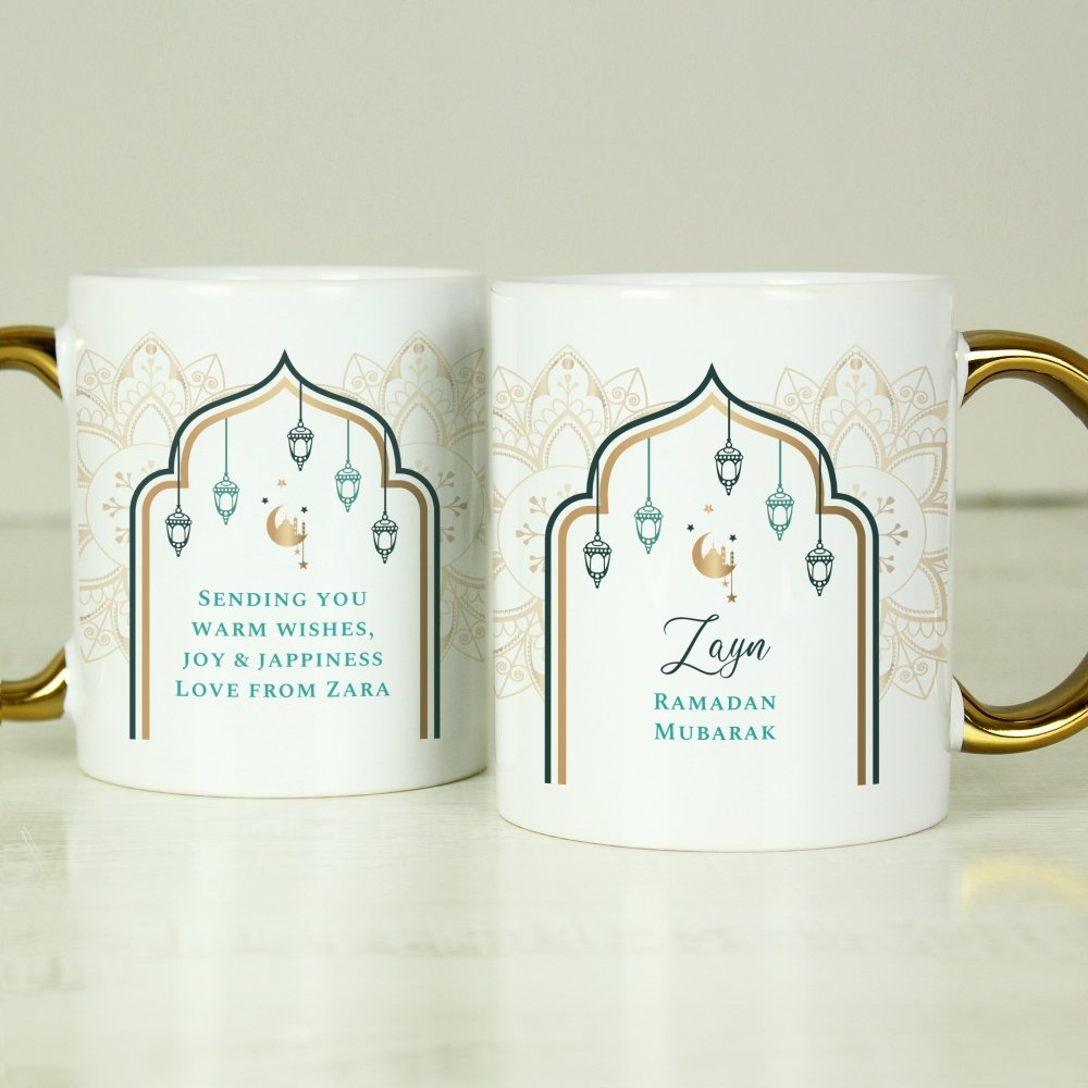Personalised Eid And Ramadan Gold HandLED Mug