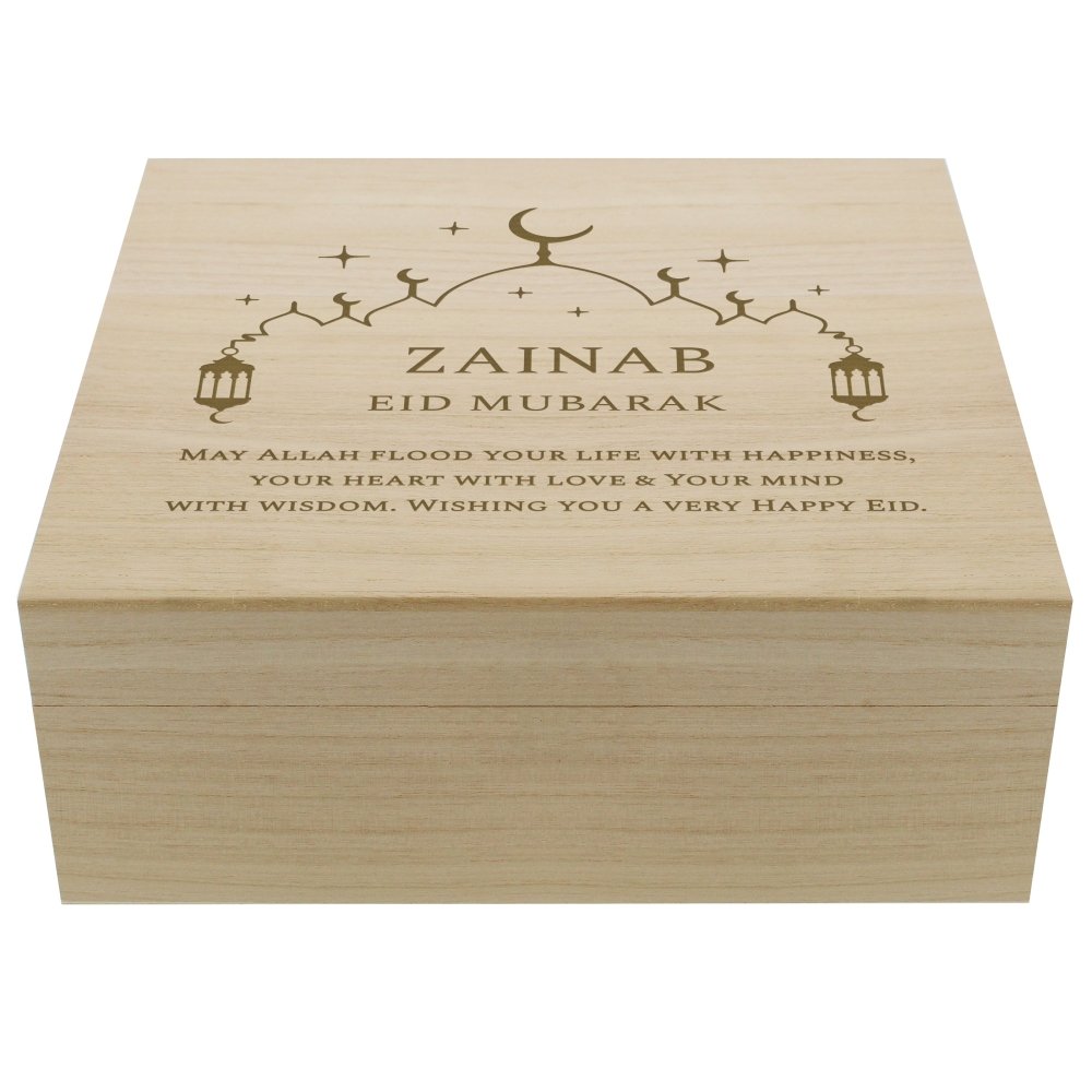 Personalised Eid And Ramadan Large Wooden Keepsake Box