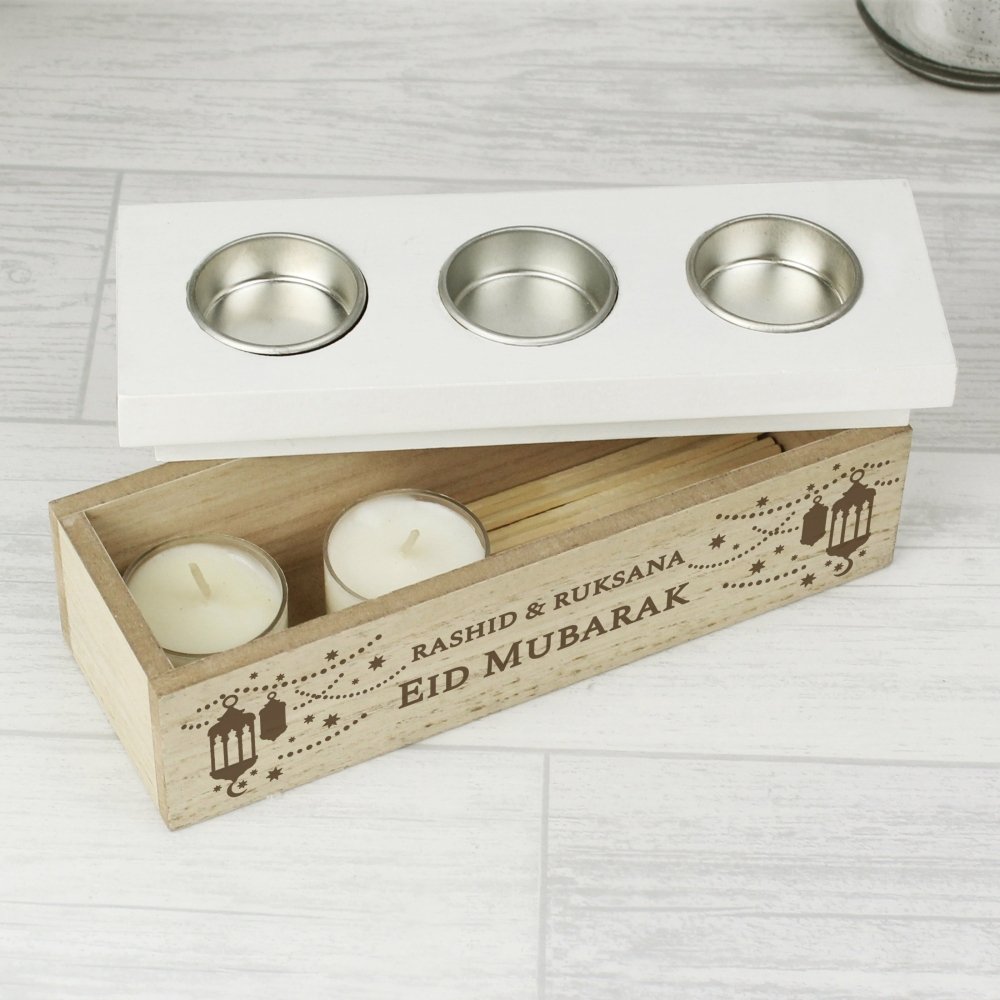 Personalised Eid And Ramadan Triple Tea Light Box