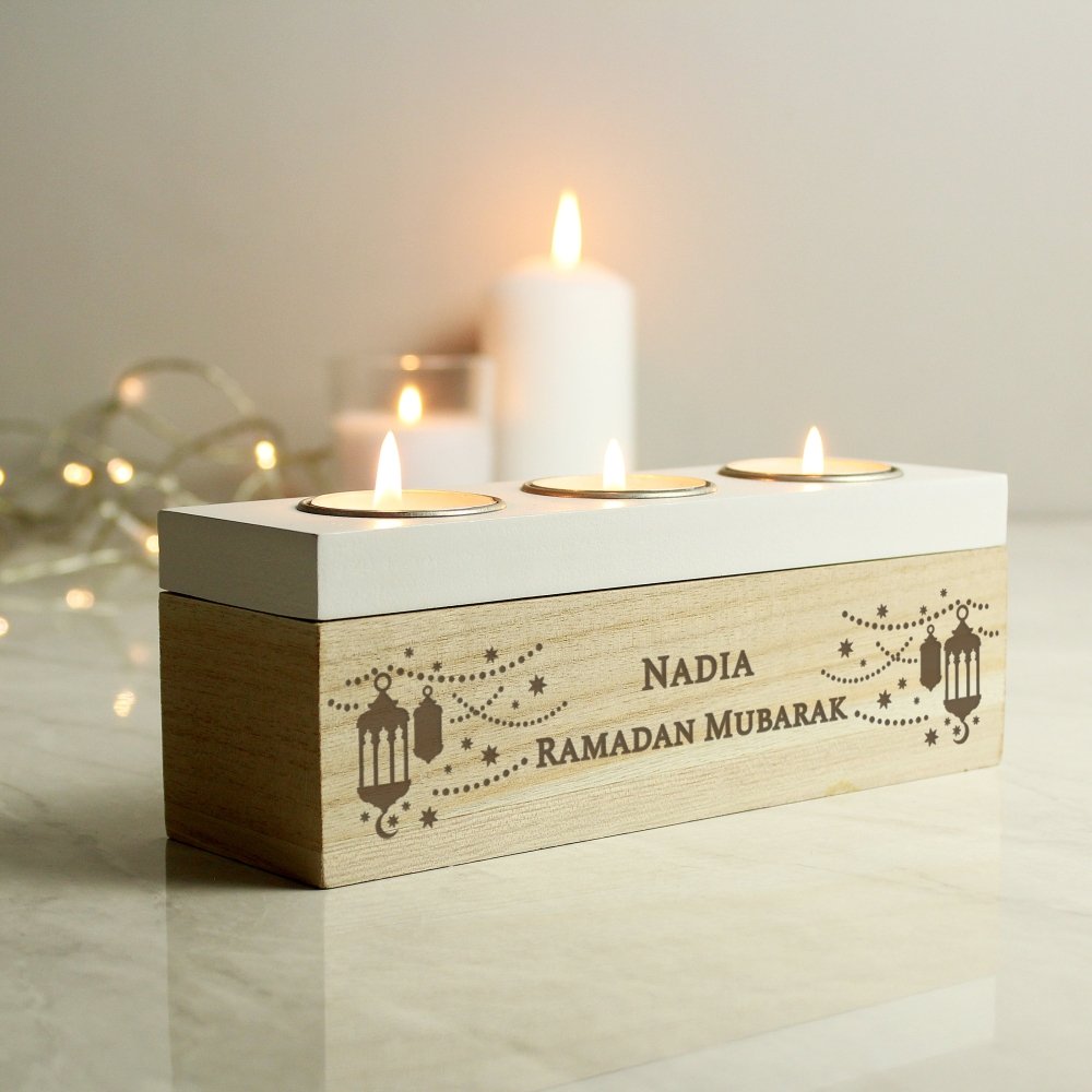 Personalised Eid And Ramadan Triple Tea Light Box