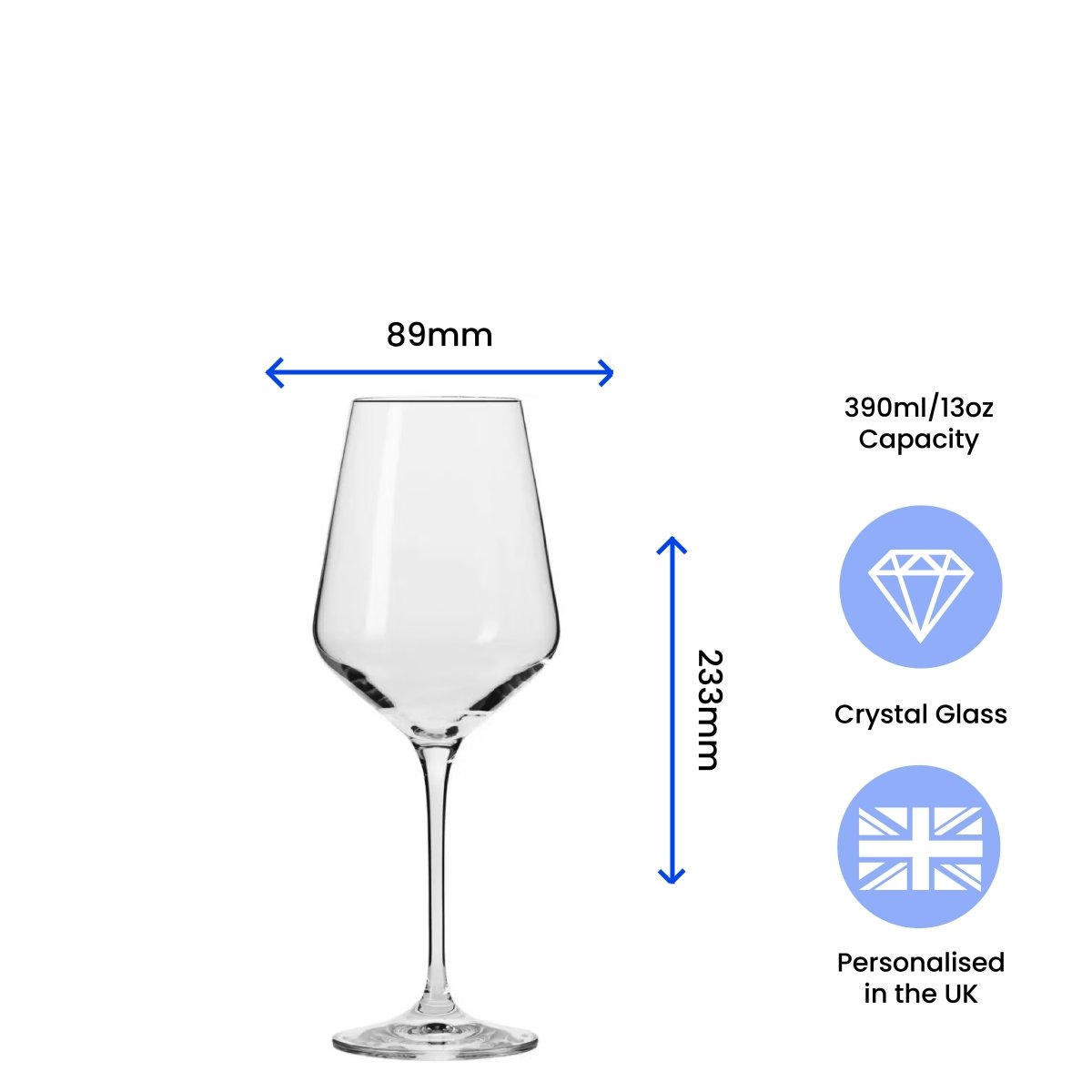 Personalised Engraved Infinity Wine Glass with Name's Glass Script Measurements Design, Customise with Any Name