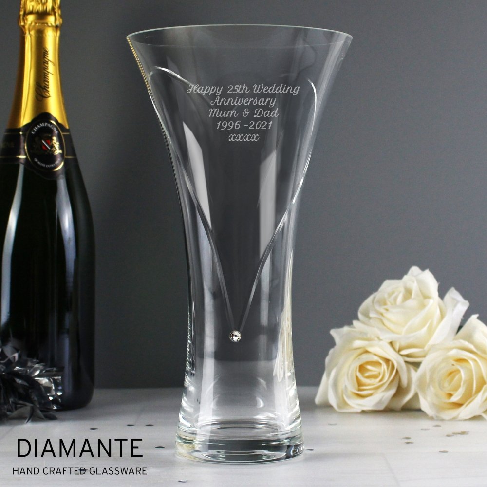 Personalised Engraved Large Hand Cut Diamante Heart Vase