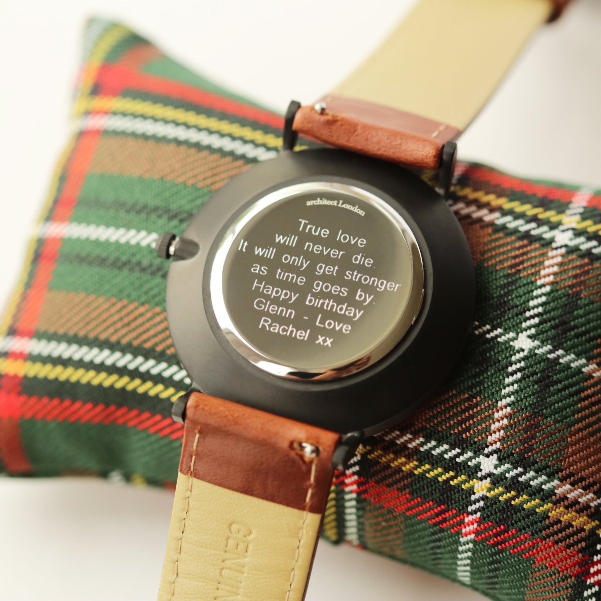 Personalised Engraved Men's Stainless Steel Watch With Walnut Strap
