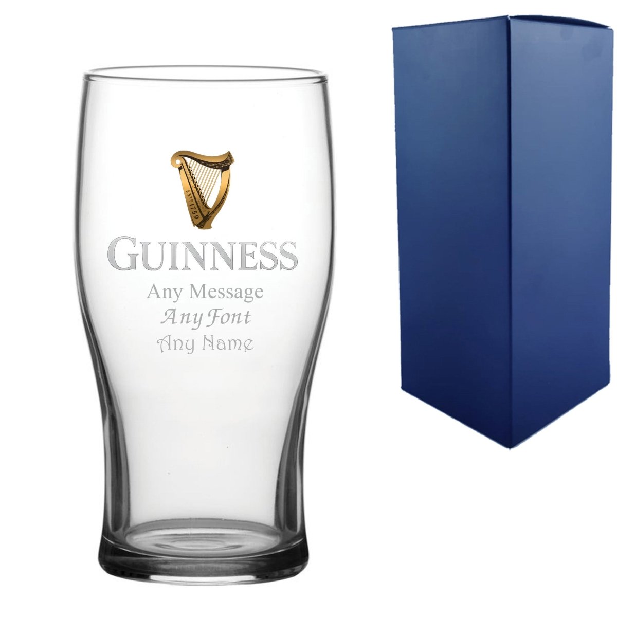 Personalised Engraved Official Guinness Glass, Gift Boxed, Personalise with Any Message for Any Occasion