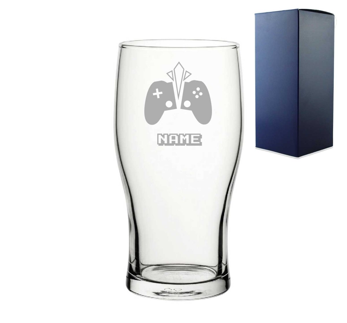 Personalised Engraved Pint Glass with Gaming Controller Name Design, Gift Boxed.