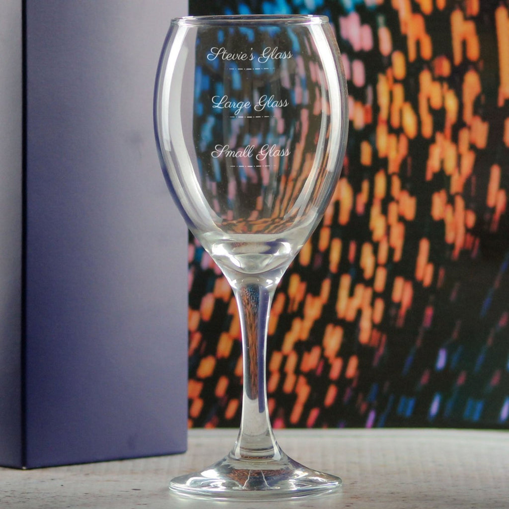 Personalised Engraved Pure Wine Glass with Name's Glass Script Measurements Design, Customise with Any Name