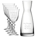 Personalised Engraved Set of 4 Crystal Jasmine Wine Glass and Contemporary Carafe Set