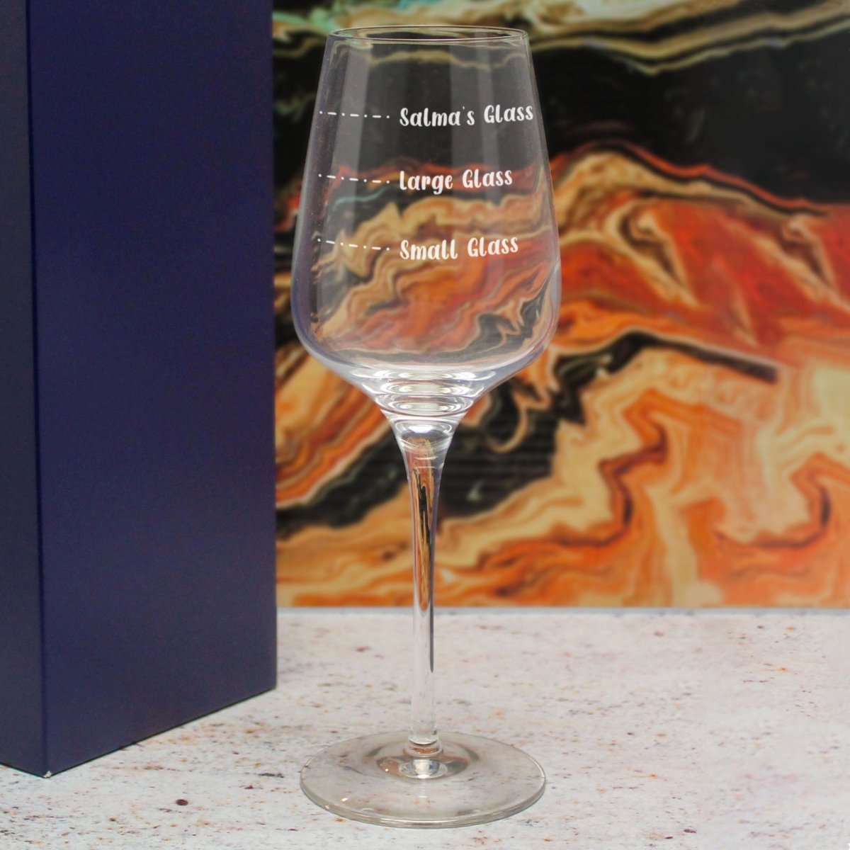 Personalised Engraved Sublym Wine Glass with Name's Glass Handwritten Measurements Design, Customise with Any Name
