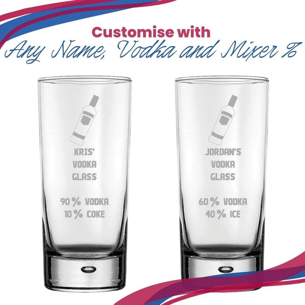 Personalised Engraved Vodka Bubble Hiball with 'Name's Vodka Glass and Mixer' Design