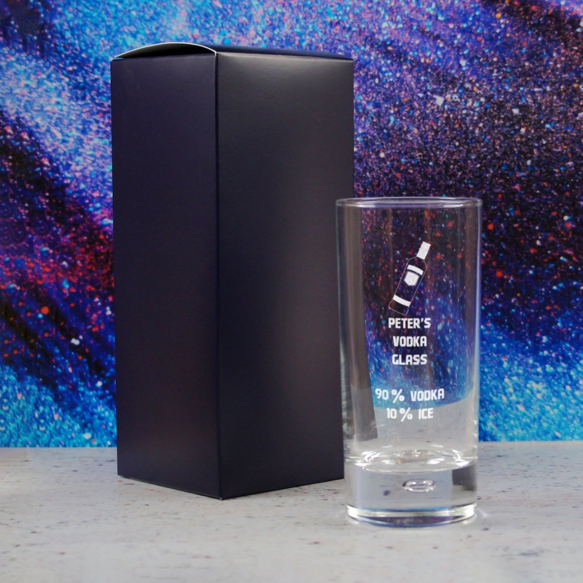 Personalised Engraved Vodka Bubble Hiball with 'Name's Vodka Glass and Mixer' Design