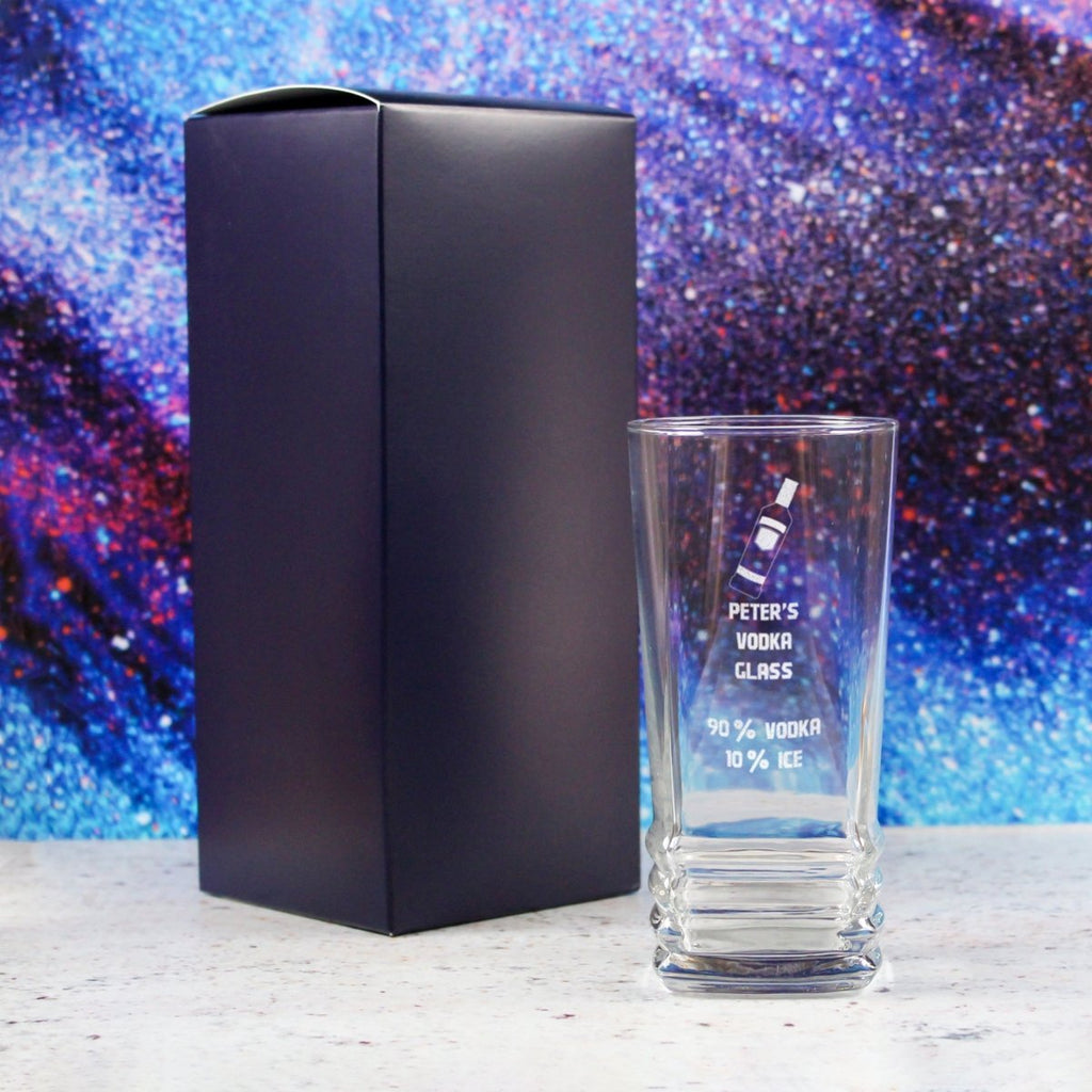 Personalised Engraved Vodka Elegan Hiball with 'Name's Vodka Glass and Mixer' Design