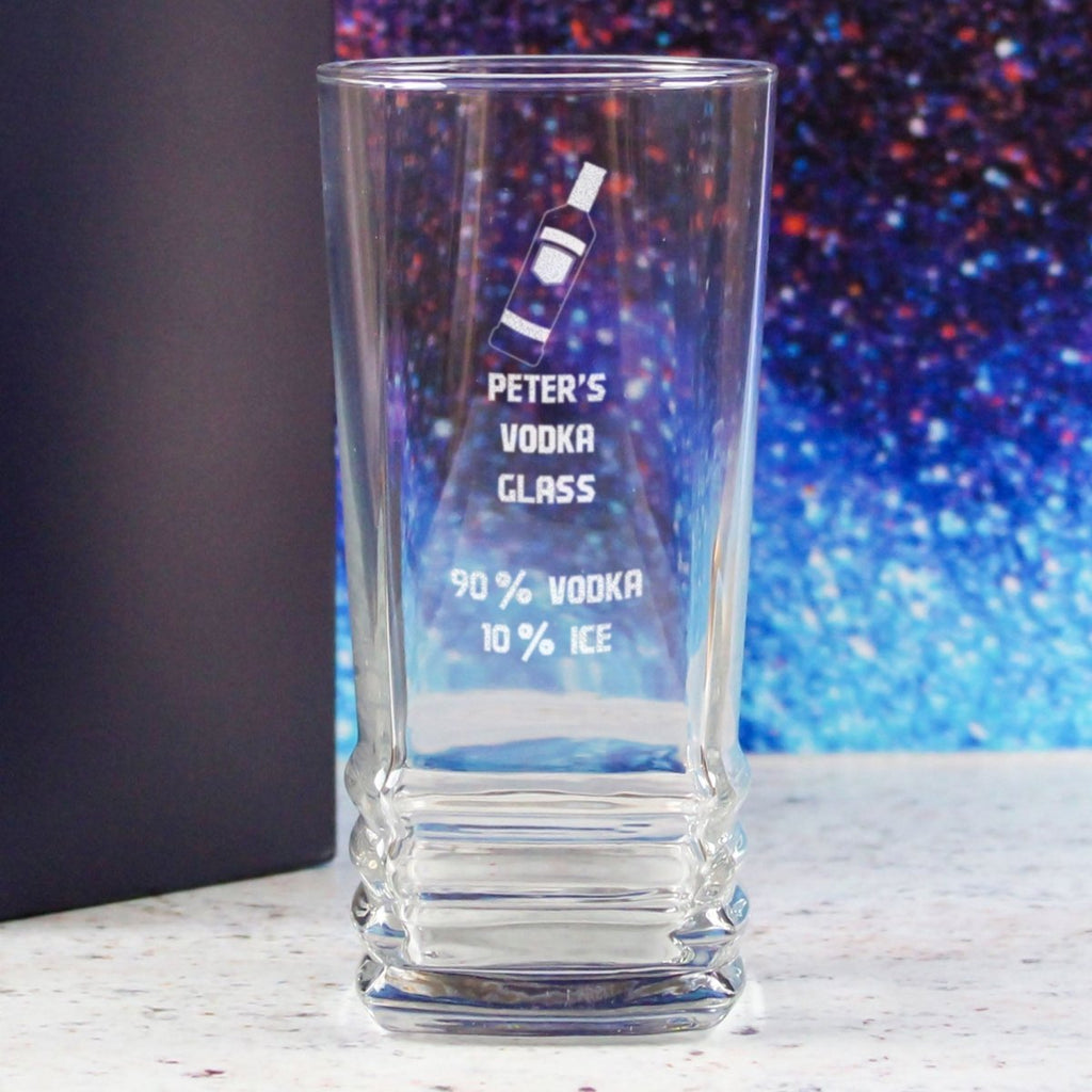 Personalised Engraved Vodka Elegan Hiball with 'Name's Vodka Glass and Mixer' Design
