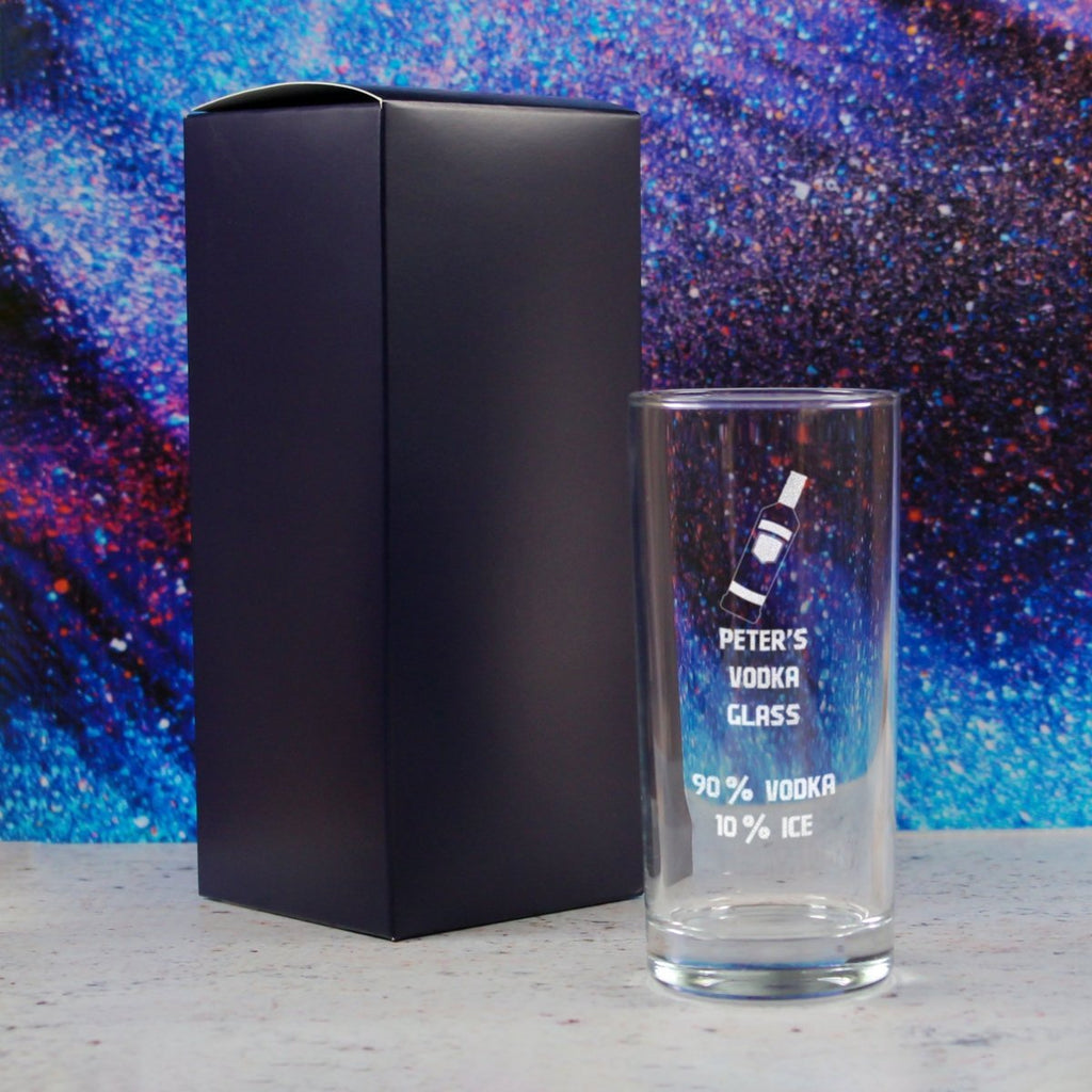 Personalised Engraved Vodka Hiball Tumbler with 'Name's Vodka Glass and Mixer' Design