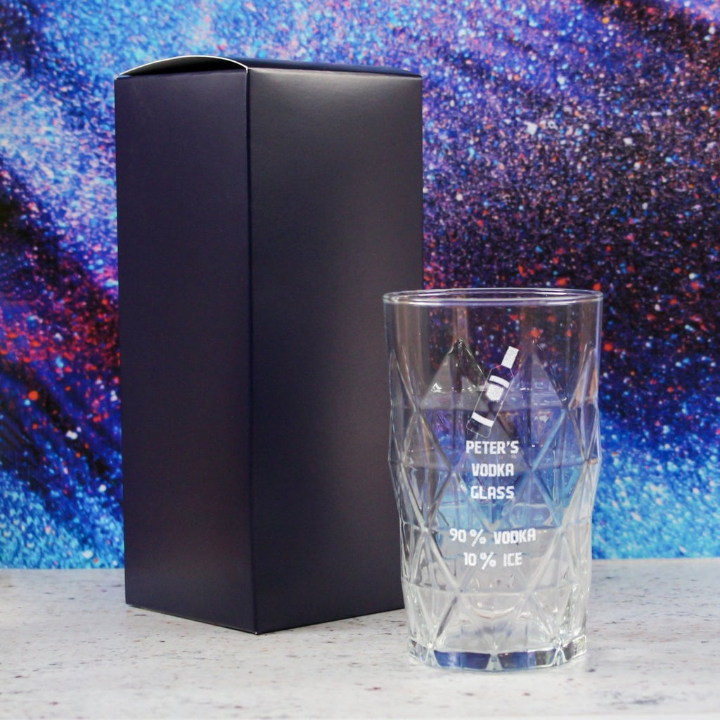Personalised Engraved Vodka Keops Hiball with 'Name's Vodka Glass and Mixer' Design