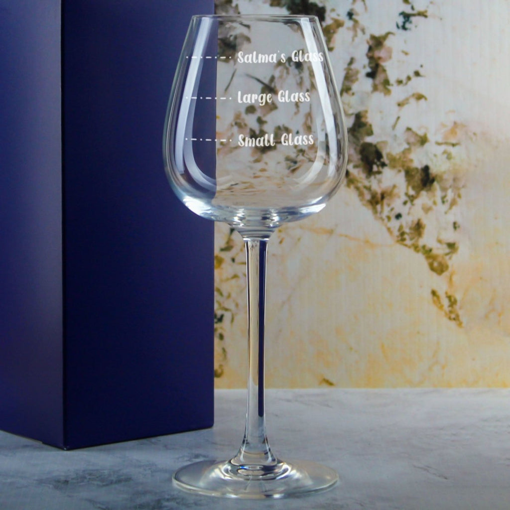 Personalised Engraved Wine Emotions Wine Glass with Name's Glass Handwritten Measurements Design, Customise with Any Name