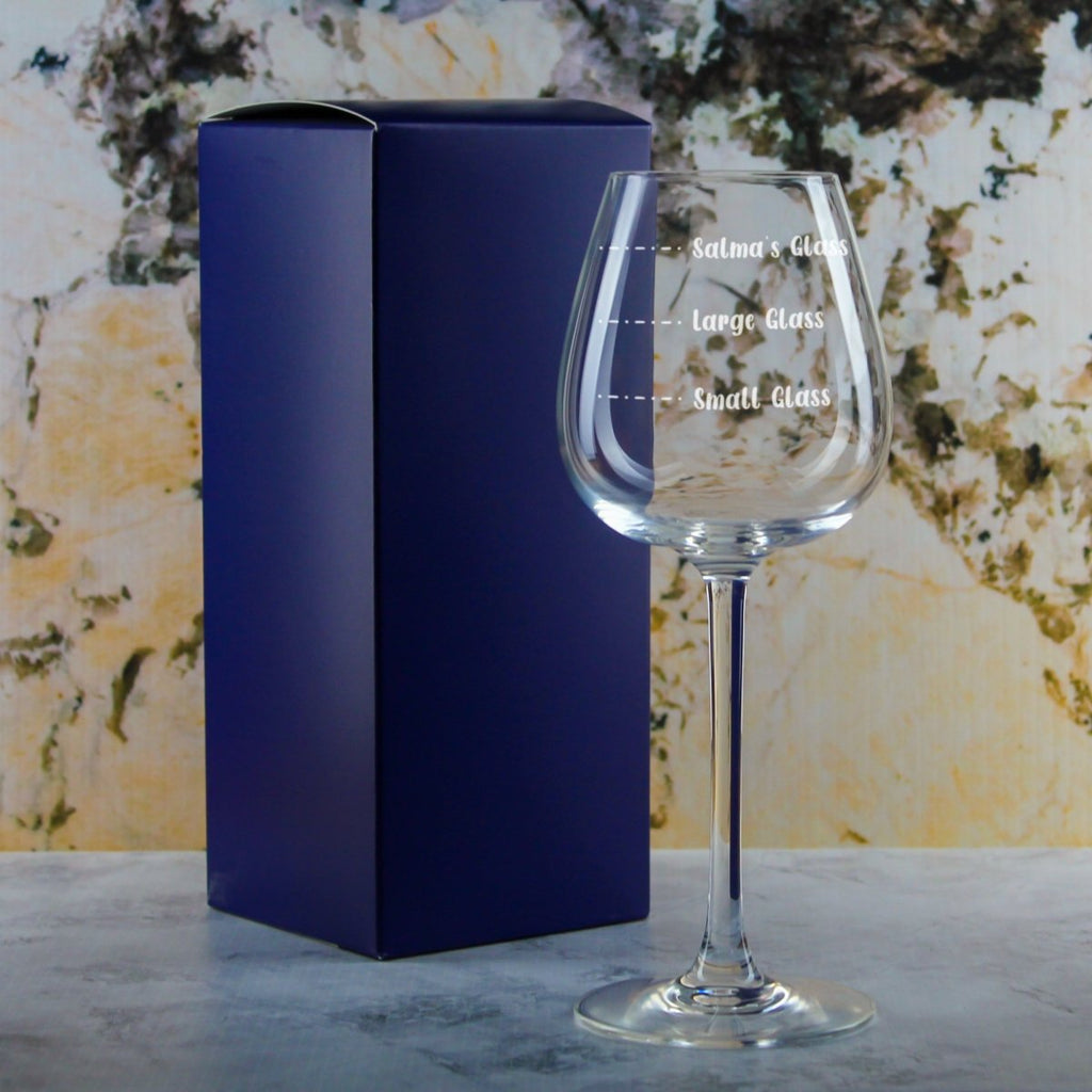 Personalised Engraved Wine Emotions Wine Glass with Name's Glass Handwritten Measurements Design, Customise with Any Name