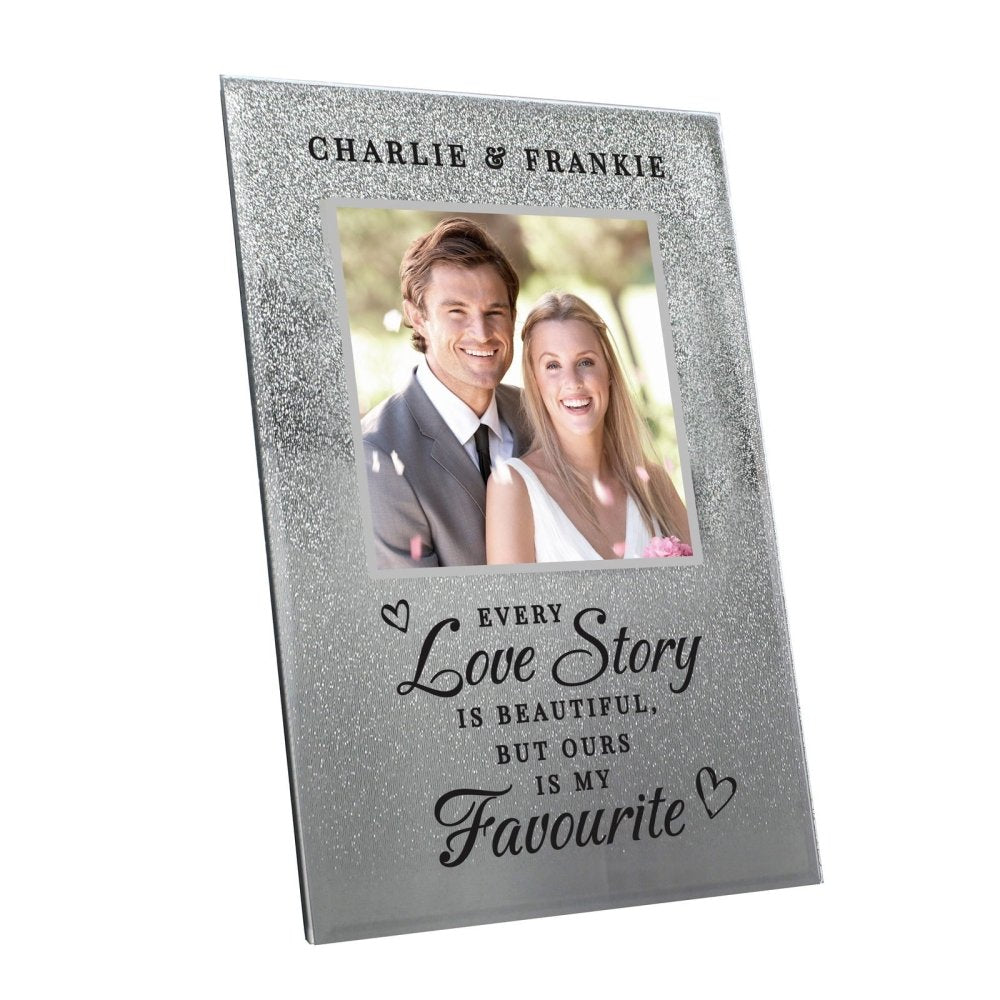 Personalised Every Love Story Is Beautiful 4x4 Inch Glitter Glass Photo Frame